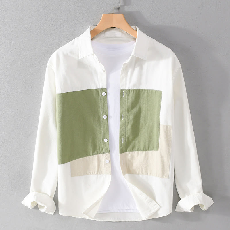 Chemise en coton et lin pour homme, avec poches, motif Buddha Stones, coutures contrastées, revers, manches longues et boutons - JauneVert - US/UK/AU42，EU52 (3XL) - image 10