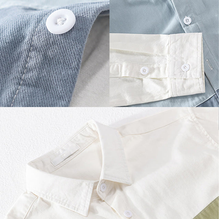 Chemise en coton et lin pour homme, avec poches, motif Buddha Stones, coutures contrastées, revers, manches longues et boutons - image 8
