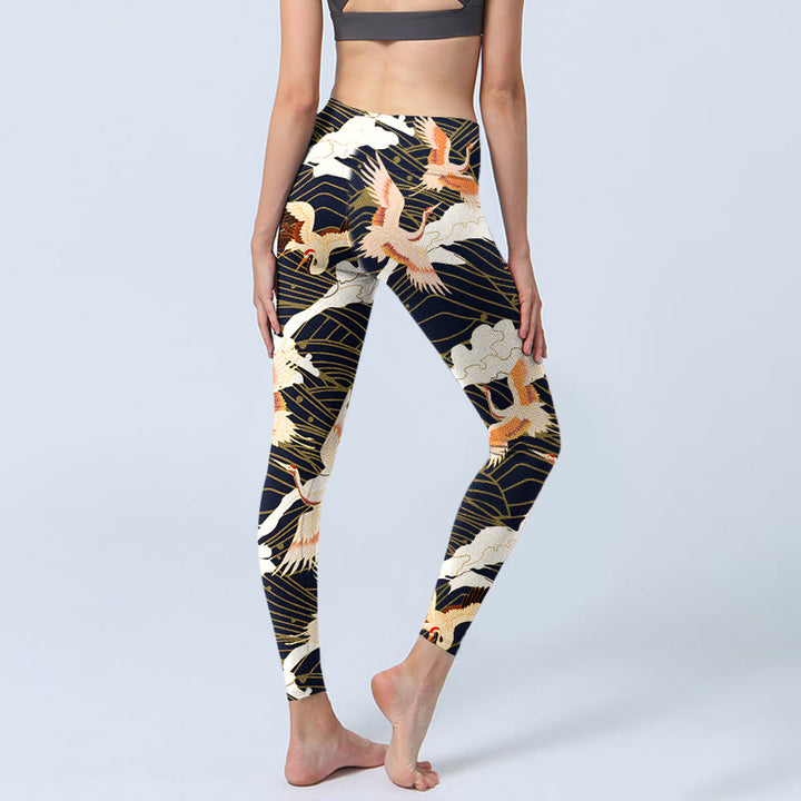 Leggings de sport imprimés Buddha Stones, grues à couronne rouge, nuages, vagues de la mer, pantalons de yoga pour femmes - image 5