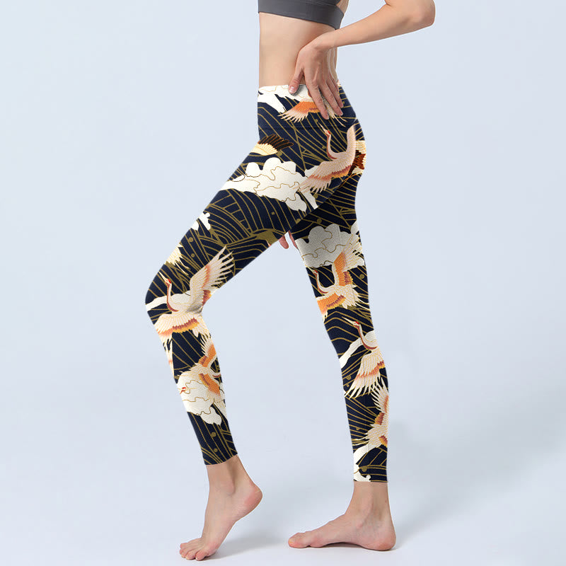 Leggings de sport imprimés Buddha Stones, grues à couronne rouge, nuages, vagues de la mer, pantalons de yoga pour femmes - image 3