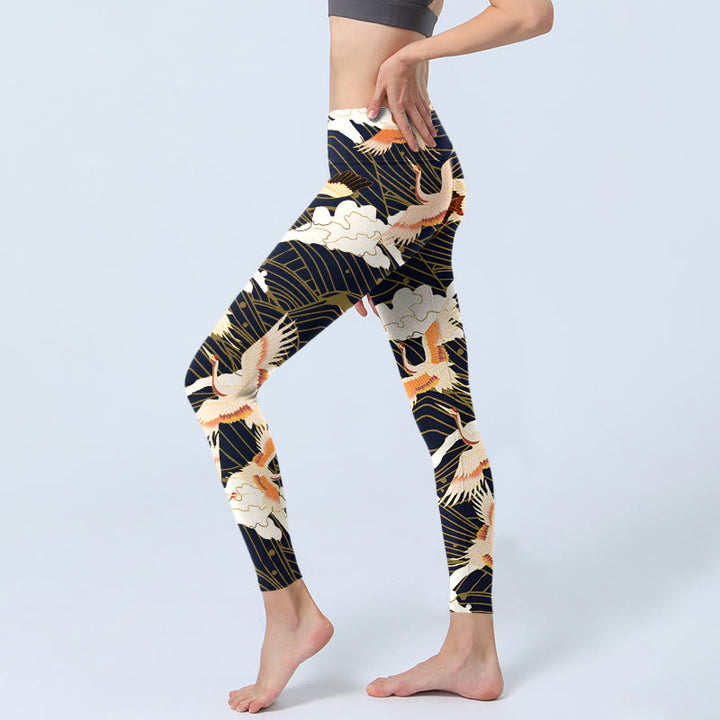 Leggings de sport imprimés Buddha Stones, grues à couronne rouge, nuages, vagues de la mer, pantalons de yoga pour femmes - image 3