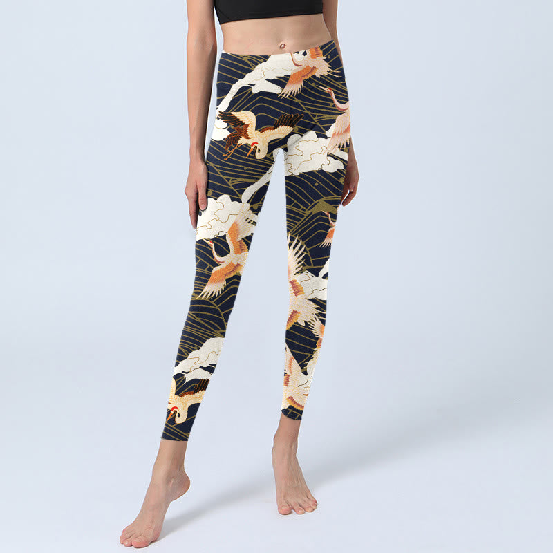 Leggings de sport imprimés Buddha Stones, grues à couronne rouge, nuages, vagues de la mer, pantalons de yoga pour femmes - image 6