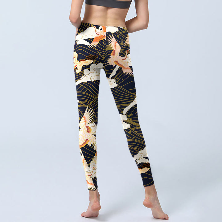 Leggings de sport imprimés Buddha Stones, grues à couronne rouge, nuages, vagues de la mer, pantalons de yoga pour femmes - image 7