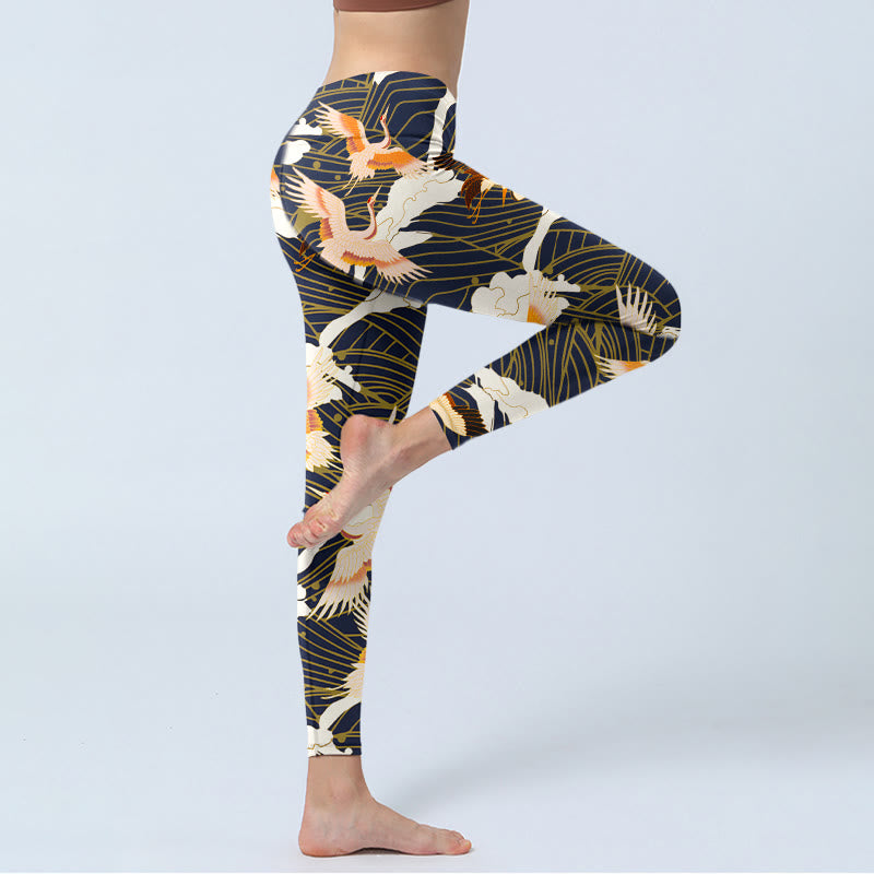 Leggings de sport imprimés Buddha Stones, grues à couronne rouge, nuages, vagues de la mer, pantalons de yoga pour femmes - image 3