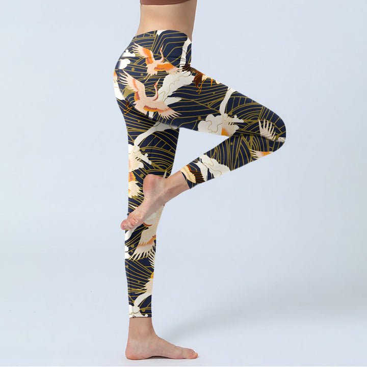 Leggings de sport imprimés Buddha Stones, grues à couronne rouge, nuages, vagues de la mer, pantalons de yoga pour femmes - image 4