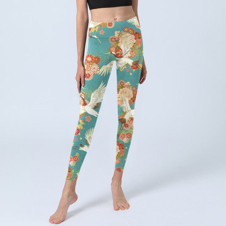 Leggings de sport imprimés Buddha Stones, grues à couronne rouge, fleurs de pivoine et papillons, pantalons de yoga pour femmes - image 5