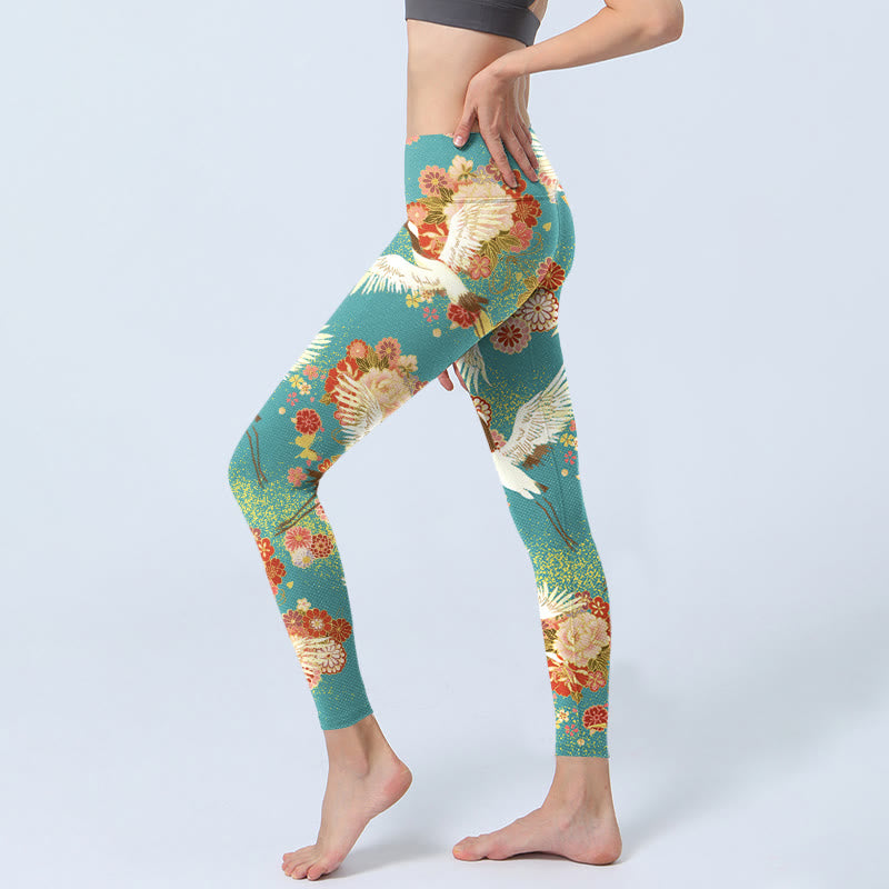 Leggings de sport imprimés Buddha Stones, grues à couronne rouge, fleurs de pivoine et papillons, pantalons de yoga pour femmes - image 3