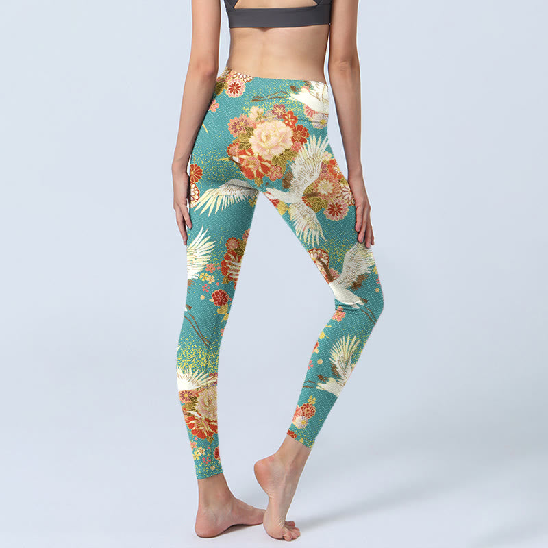 Leggings de sport imprimés Buddha Stones, grues à couronne rouge, fleurs de pivoine et papillons, pantalons de yoga pour femmes - image 4