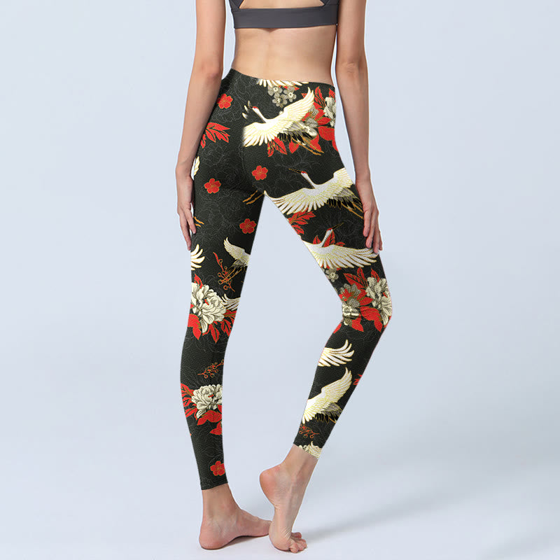 Leggings de sport imprimés Buddha Stones, grues à couronne rouge, fleurs de pivoine, pantalons de yoga pour femmes - image 5