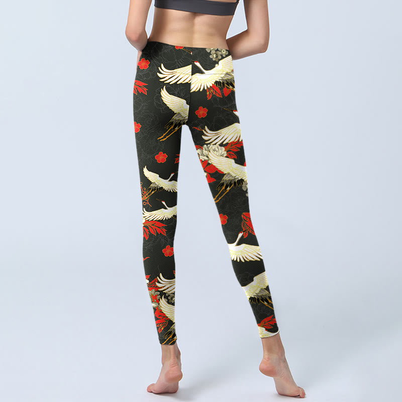 Leggings de sport imprimés Buddha Stones, grues à couronne rouge, fleurs de pivoine, pantalons de yoga pour femmes - image 7