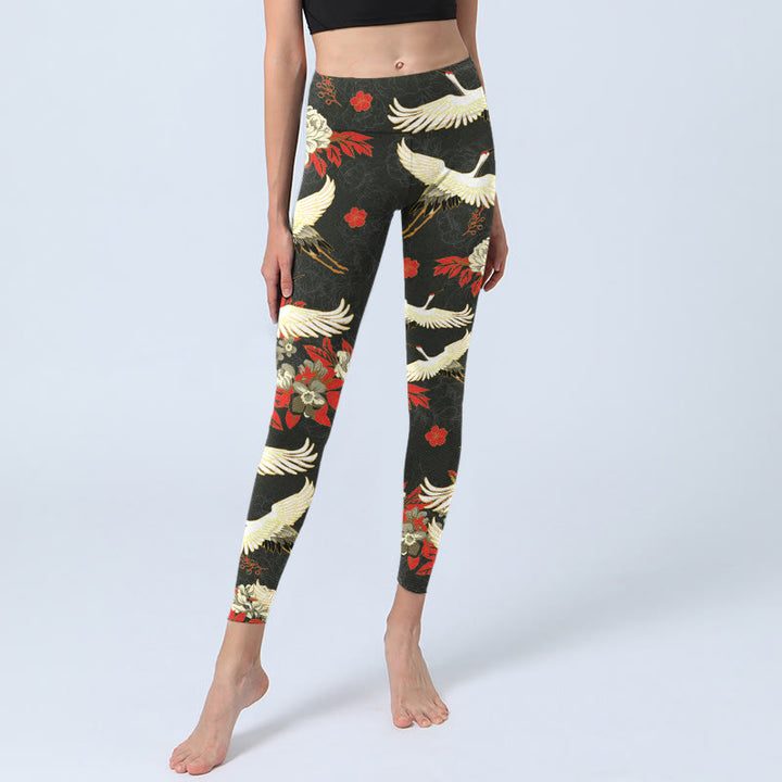 Leggings de sport imprimés Buddha Stones, grues à couronne rouge, fleurs de pivoine, pantalons de yoga pour femmes - image 6