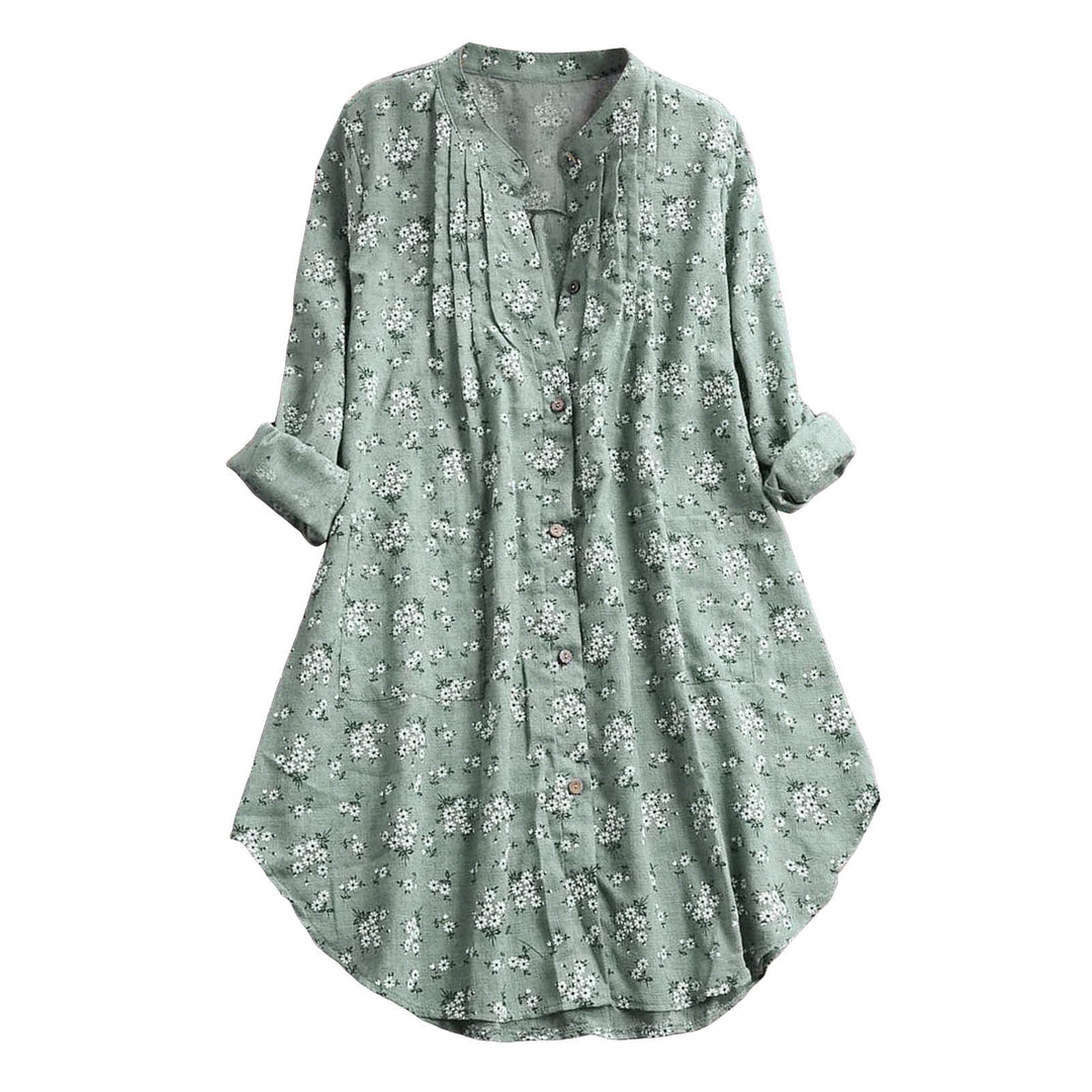 Chemise femme en coton à manches longues et boutons floraux avec Buddha Stones - image 2