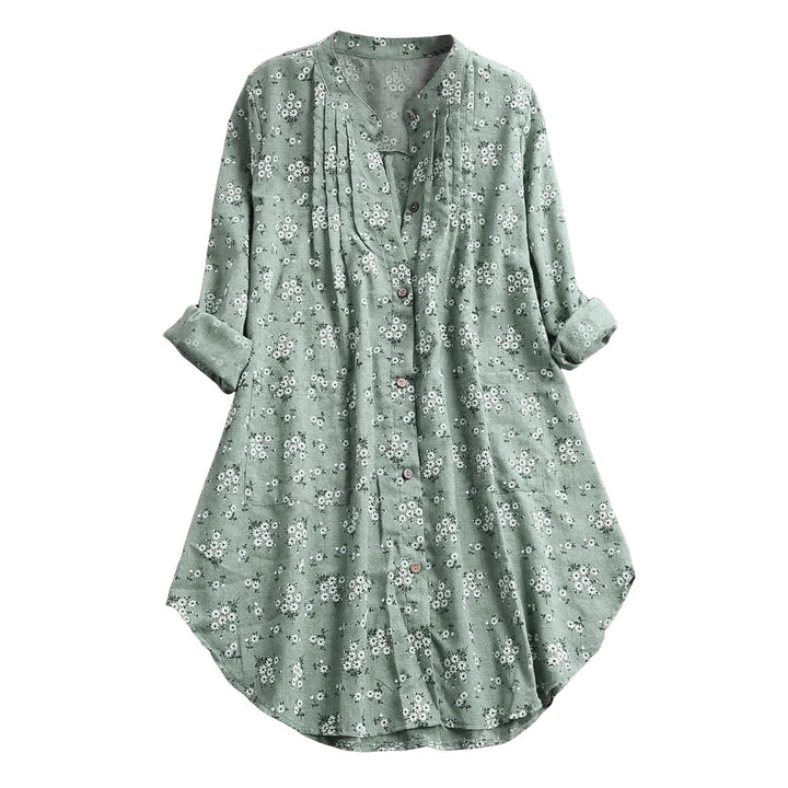 Chemise femme en coton à manches longues et boutons floraux avec Buddha Stones - image 2