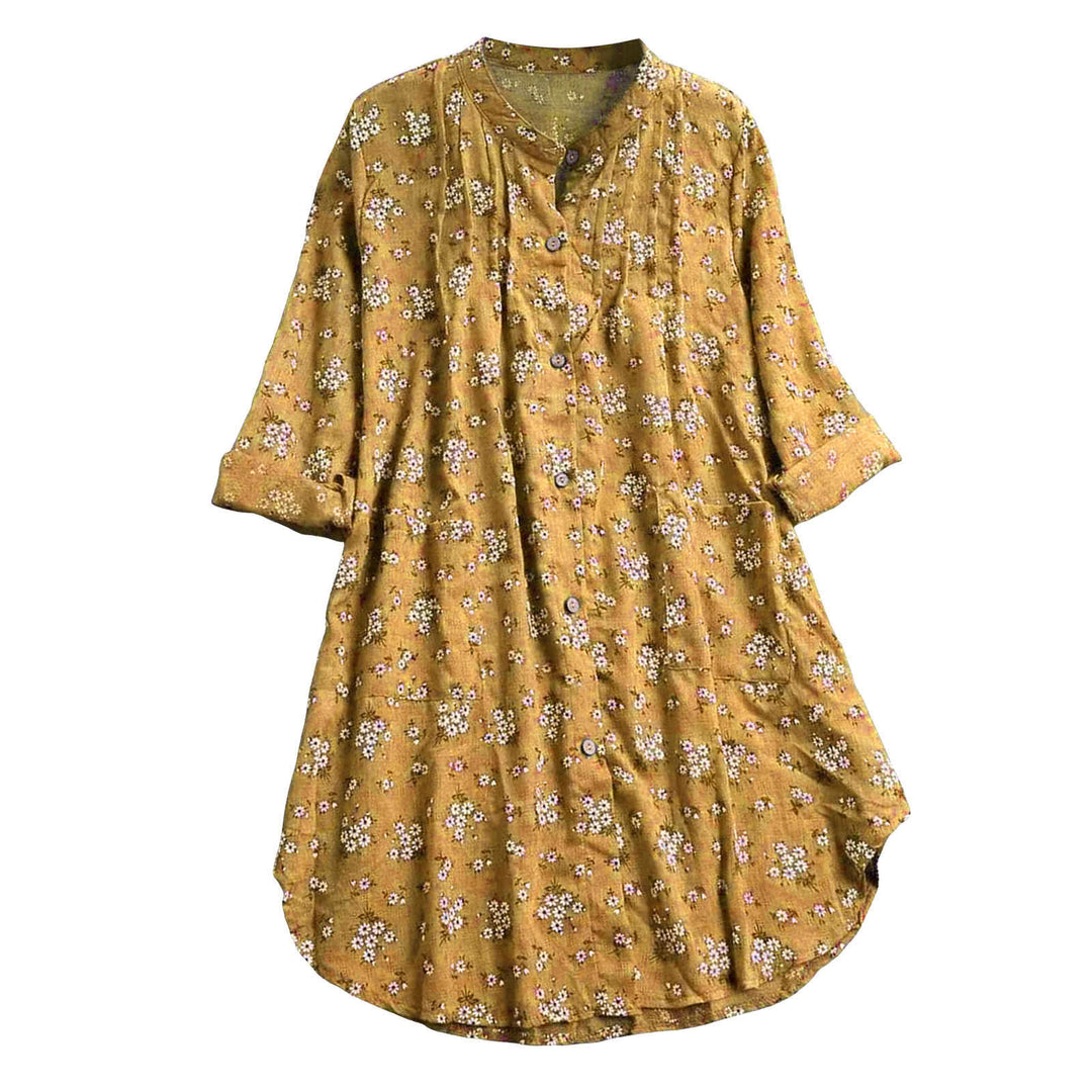 Chemise femme en coton à manches longues et boutons floraux avec Buddha Stones - image 5