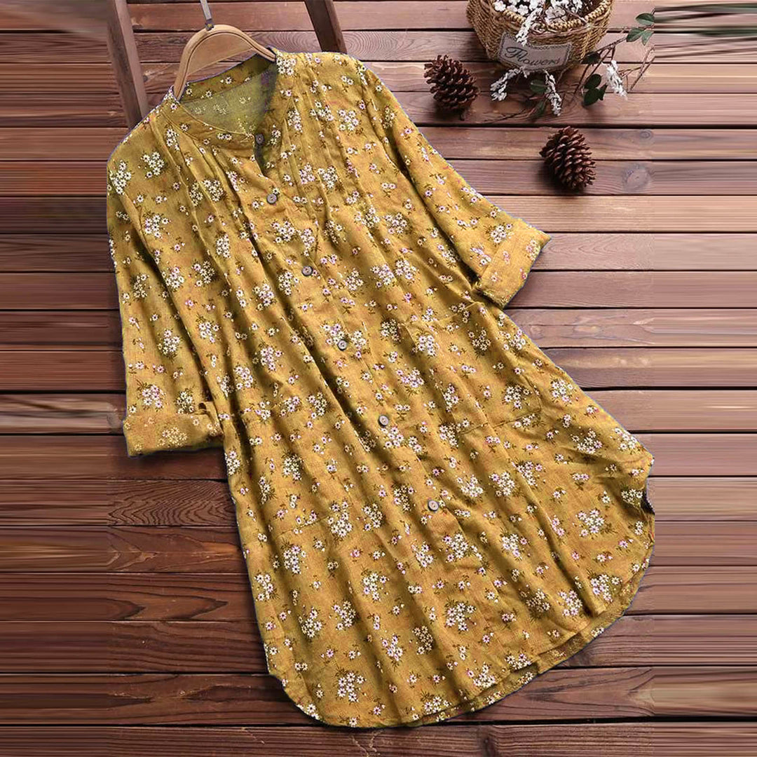 Chemise à manches longues pour femme avec boutons, motifs floraux et Buddha Stones - verge d'or - US8-10，UK/AU12-14，EU40-42 (2XL) - image 4
