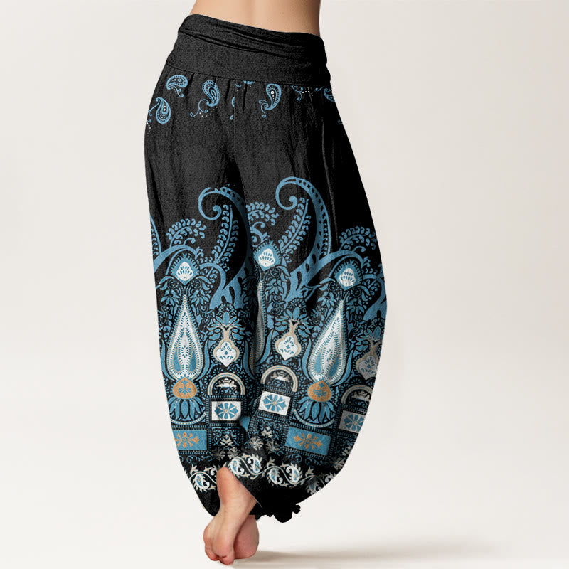 Pantalon sarouel à taille élastique pour femme avec motif floral cachemire Buddha Stones - image 2