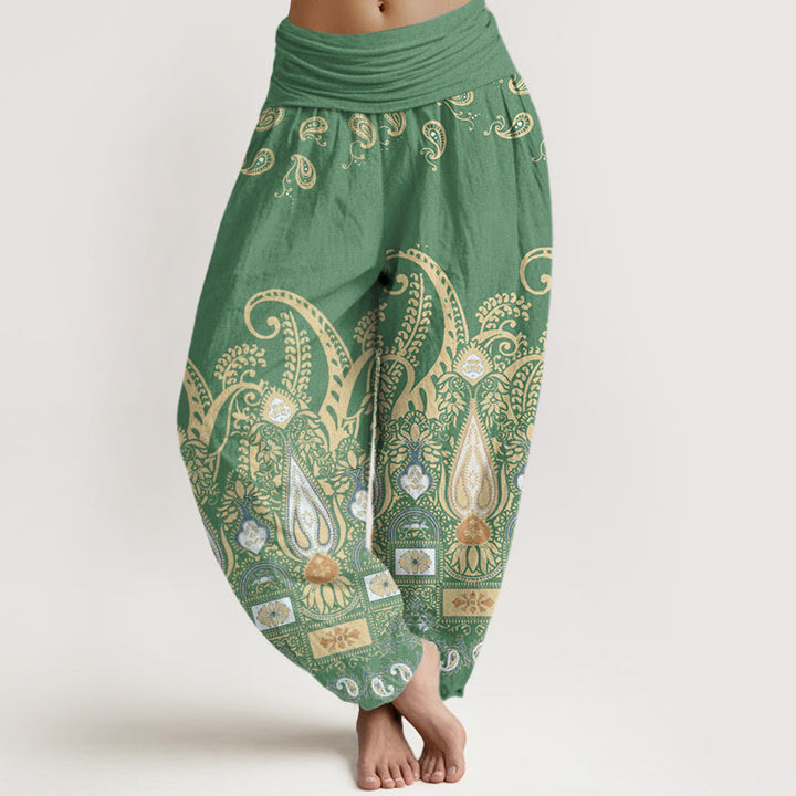 Pantalon sarouel à taille élastique pour femme avec motif floral cachemire Buddha Stones - Vert de mer moyen - US22，UK/AU26，EU54 (6XL) - image 5