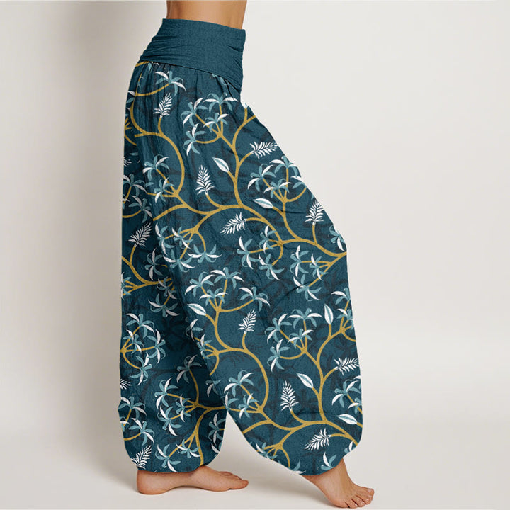 Pantalon sarouel à taille élastique pour femme, motif Buddha Stones, branches dorées, feuilles et fleurs - image 3