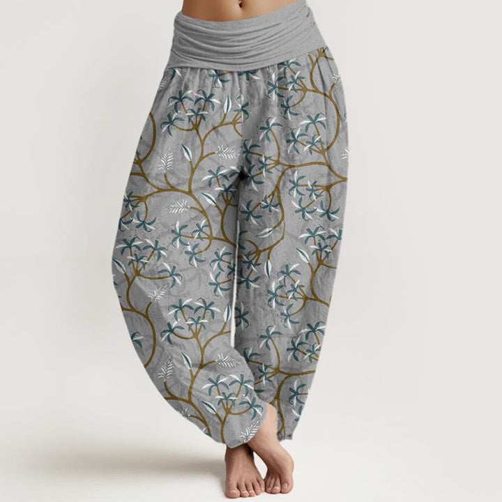 Pantalon sarouel à taille élastique pour femme, motif Buddha Stones, branches dorées, feuilles et fleurs - Argent - US22，UK/AU26，EU54 (6XL) - image 5