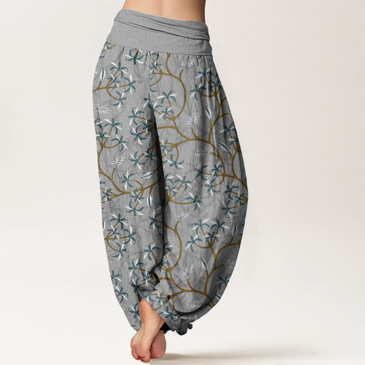 Pantalon sarouel à taille élastique pour femme, motif Buddha Stones, branches dorées, feuilles et fleurs - image 6