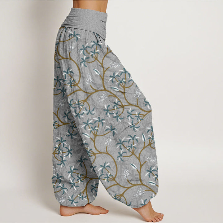 Pantalon sarouel à taille élastique pour femme, motif Buddha Stones, branches dorées, feuilles et fleurs - image 7