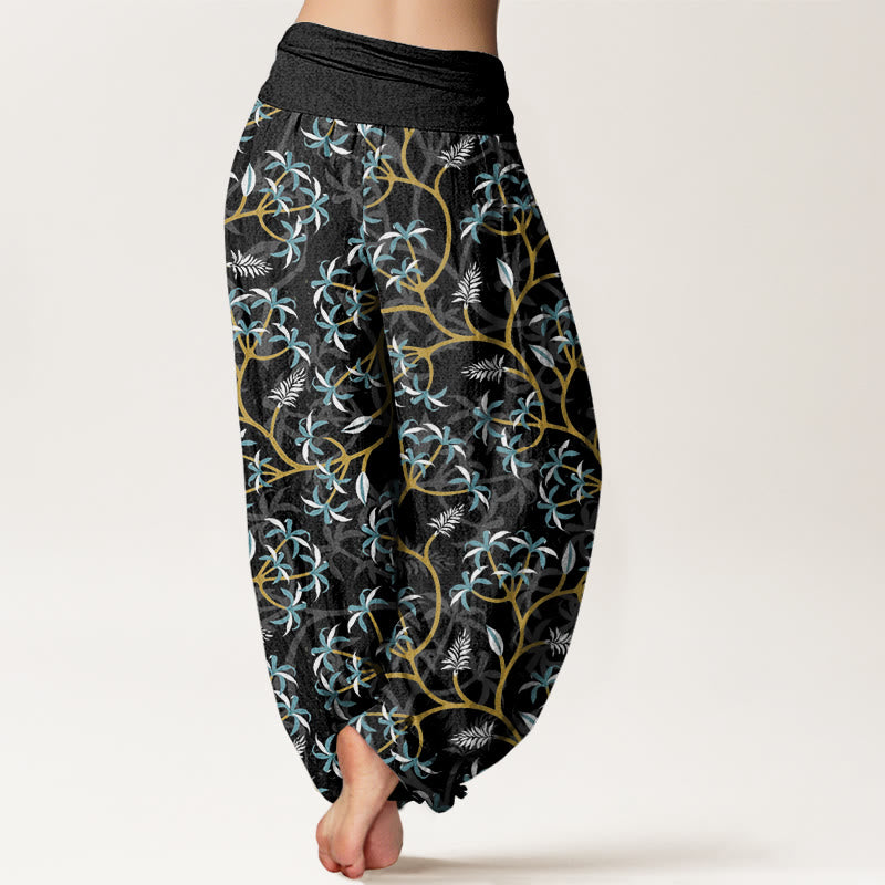 Pantalon sarouel à taille élastique pour femme, motif Buddha Stones, branches dorées, feuilles et fleurs - image 9