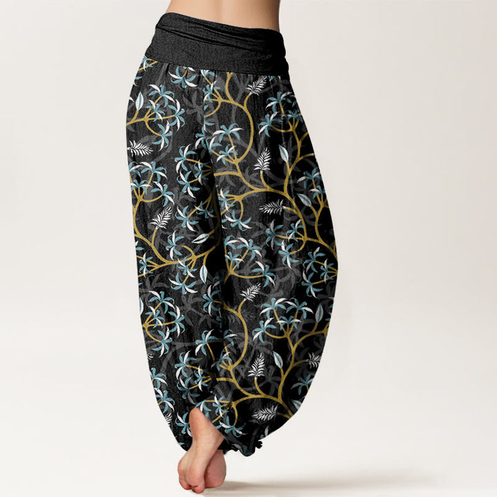 Pantalon sarouel à taille élastique pour femme, motif Buddha Stones, branches dorées, feuilles et fleurs - image 9
