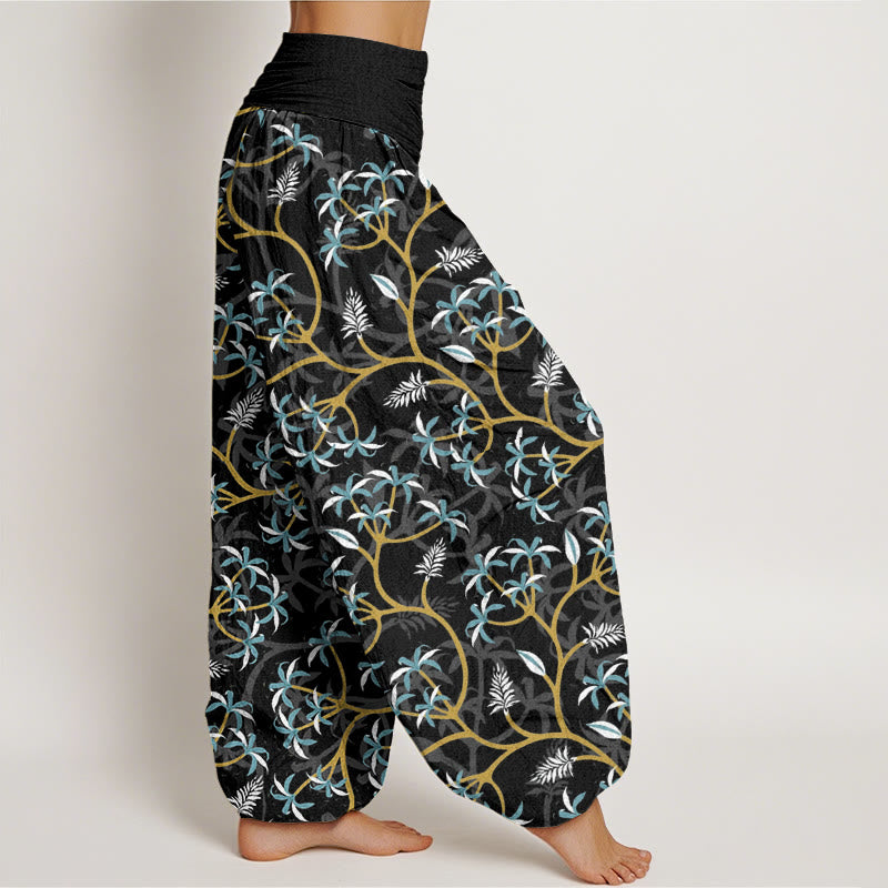 Pantalon sarouel à taille élastique pour femme, motif Buddha Stones, branches dorées, feuilles et fleurs - image 10