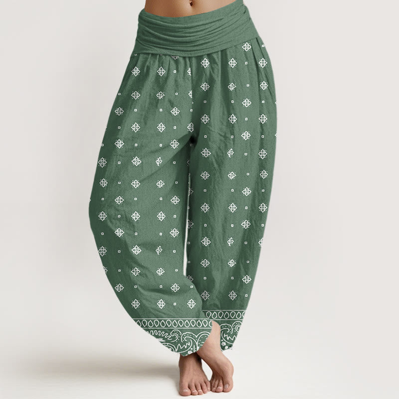 Pantalon sarouel à taille élastique pour femme, motif géométrique cachemire et Buddha Stones - Vert de mer moyen - US22，UK/AU26，EU54 (6XL) - image 1