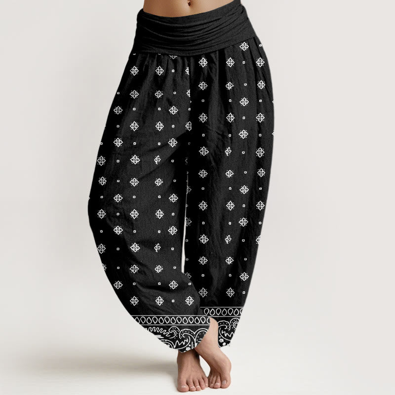 Pantalon sarouel à taille élastique pour femme, motif géométrique cachemire et Buddha Stones - Noir - US22，UK/AU26，EU54 (6XL) - image 8