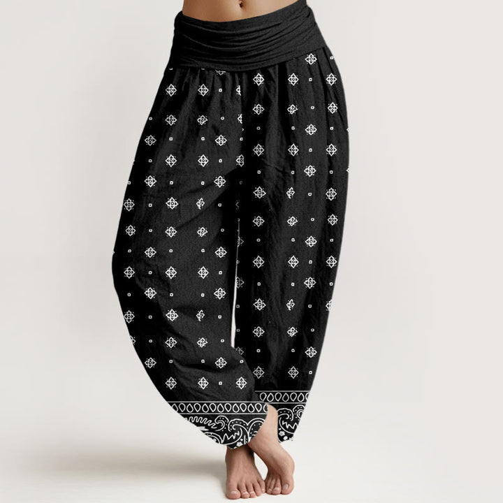 Pantalon sarouel à taille élastique pour femme, motif géométrique cachemire et Buddha Stones - Noir - US22，UK/AU26，EU54 (6XL) - image 8