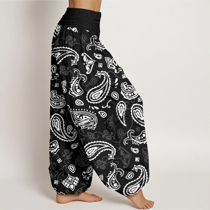 Pantalon sarouel décontracté à taille élastique et motif cachemire blanc Buddha Stones pour femme - image 3