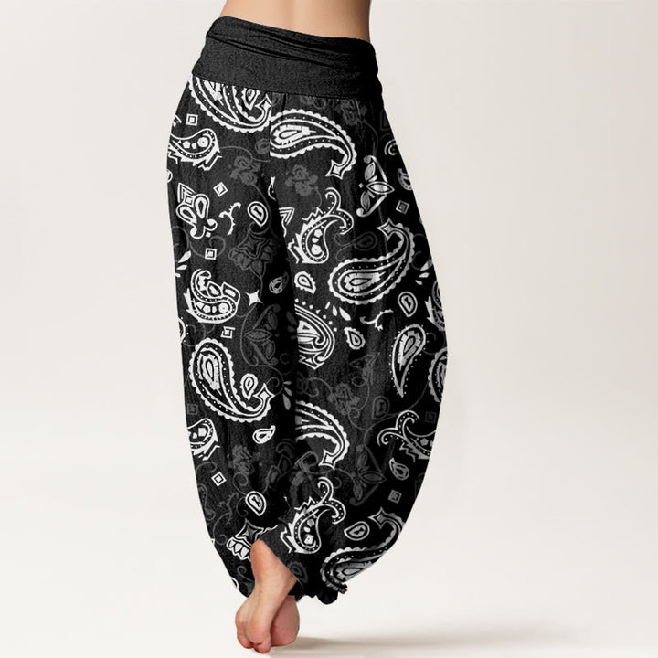 Pantalon sarouel décontracté à taille élastique et motif cachemire blanc Buddha Stones pour femme - image 2