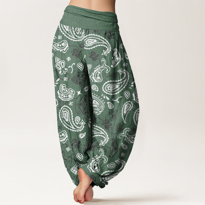 Pantalon sarouel décontracté à taille élastique et motif cachemire blanc Buddha Stones pour femme - image 6