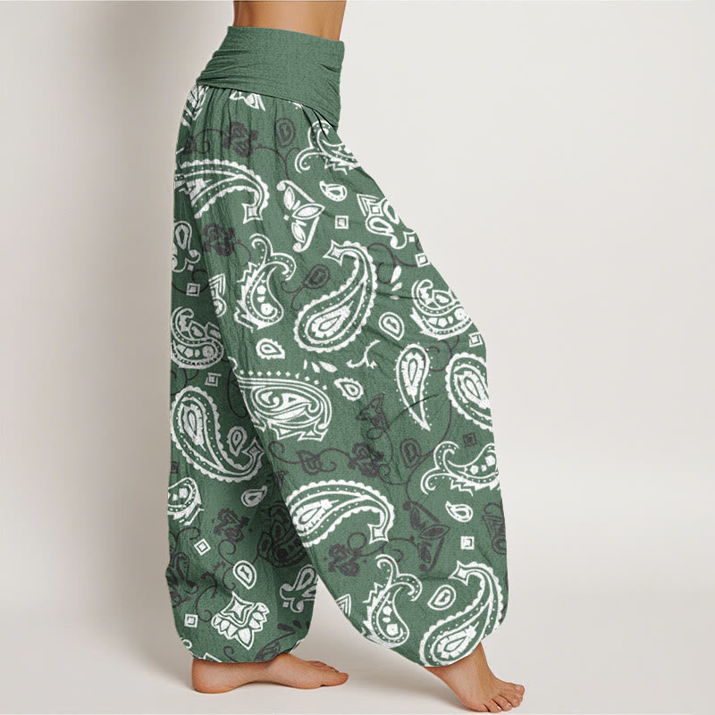 Pantalon sarouel décontracté à taille élastique et motif cachemire blanc Buddha Stones pour femme - image 7
