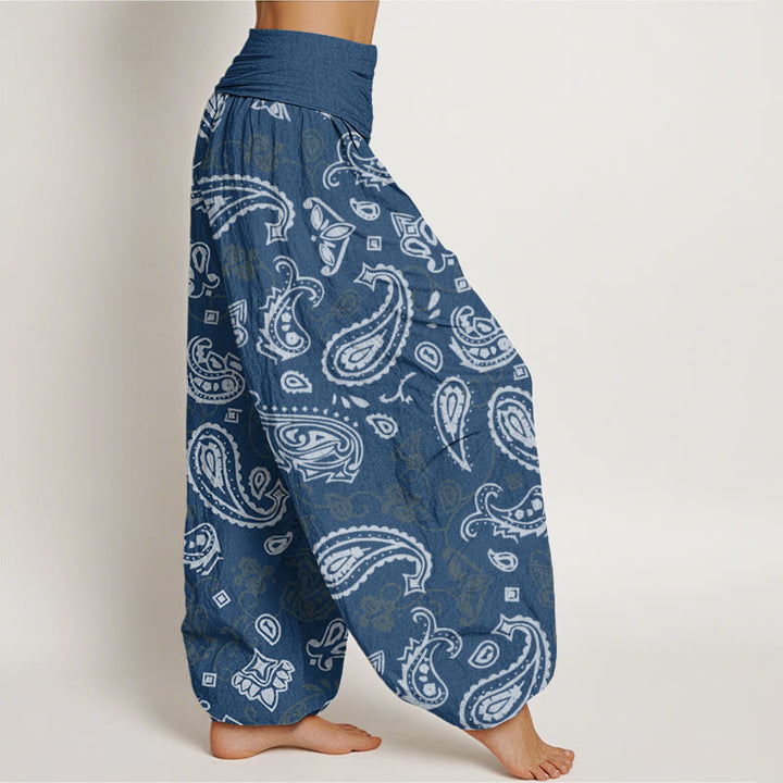 Pantalon sarouel décontracté à taille élastique et motif cachemire blanc Buddha Stones pour femme - image 10