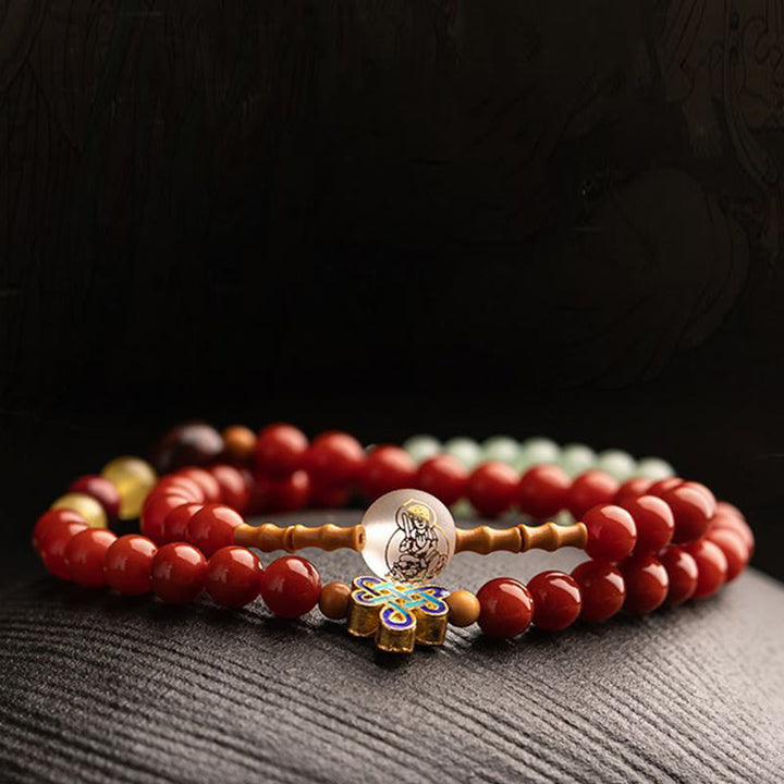 Buddha Stones Zodiaque chinois Bouddha natal Agate rouge Petite feuille Bois de santal rouge Cinabre Amulette Bénédiction Double Bracelet enroulé
