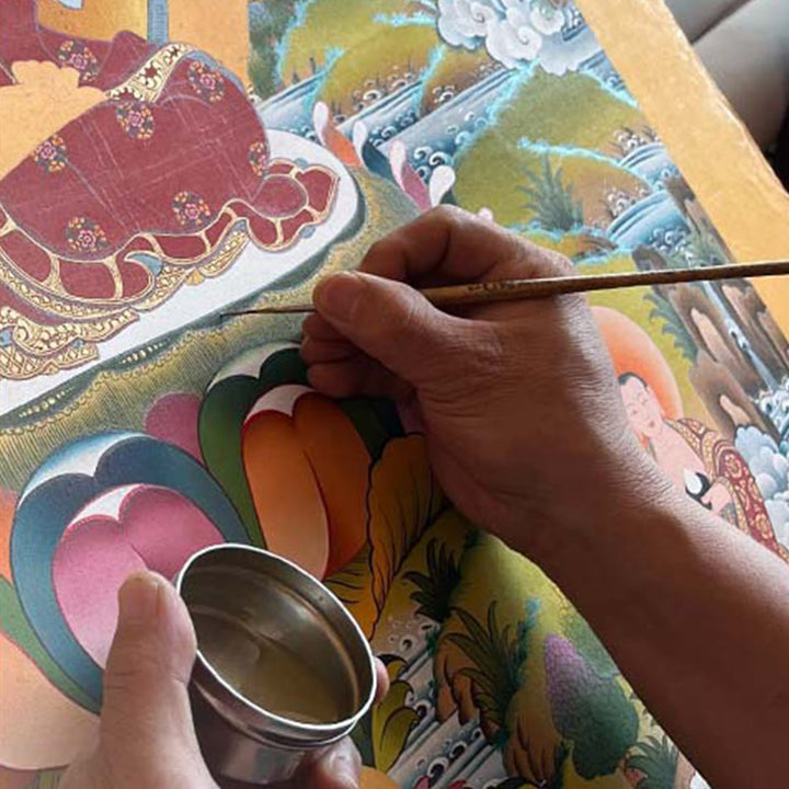 Buddha Stones Peinture Thangka tibétaine Décoration artisanale de guérison (style aléatoire)