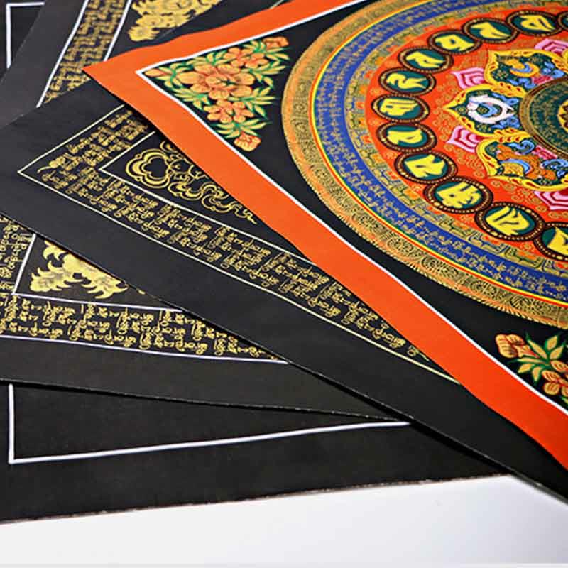 Buddha Stones Peinture Thangka tibétaine Om Mani Padme Hum Écriture Décoration faite à la main (style aléatoire)
