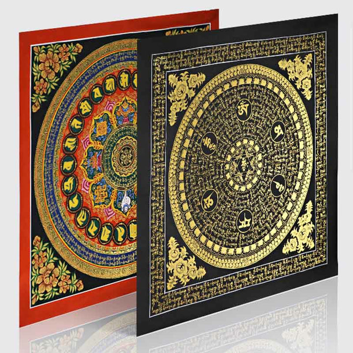 Buddha Stones Peinture Thangka tibétaine Om Mani Padme Hum Écriture Décoration faite à la main (style aléatoire)