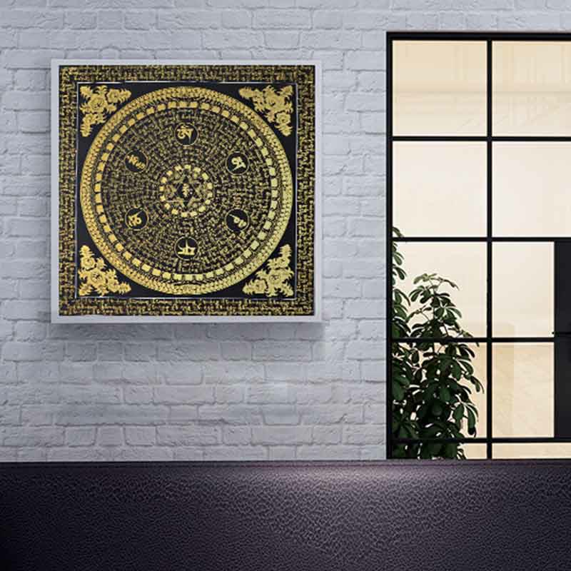 Buddha Stones Peinture Thangka tibétaine Om Mani Padme Hum Écriture Décoration faite à la main (style aléatoire)