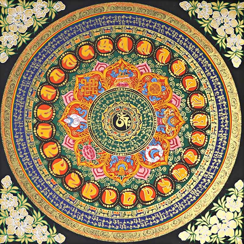 Buddha Stones Peinture Thangka tibétaine Om Mani Padme Hum Écriture Décoration faite à la main (style aléatoire)