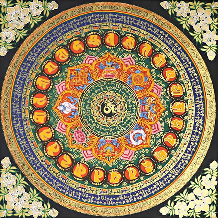 Buddha Stones Peinture Thangka tibétaine Om Mani Padme Hum Écriture Décoration faite à la main (style aléatoire)