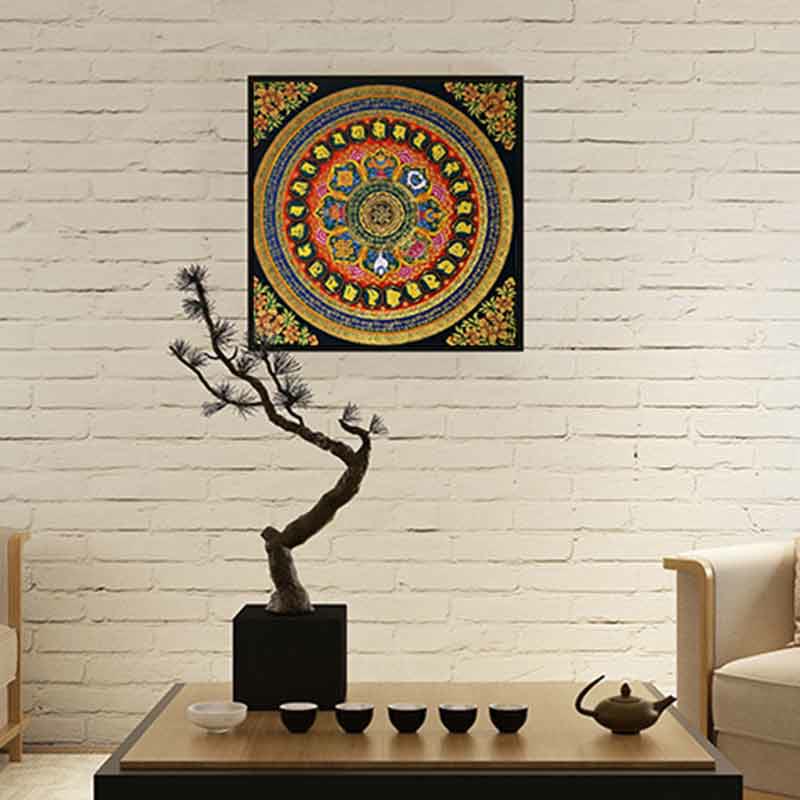 Buddha Stones Peinture Thangka tibétaine Om Mani Padme Hum Écriture Décoration faite à la main (style aléatoire)