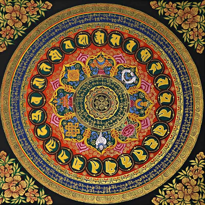 Buddha Stones Peinture Thangka tibétaine Om Mani Padme Hum Écriture Décoration faite à la main (style aléatoire) - image 0