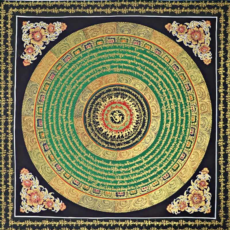 Buddha Stones Peinture Thangka tibétaine Om Mani Padme Hum Écriture Décoration faite à la main (style aléatoire)
