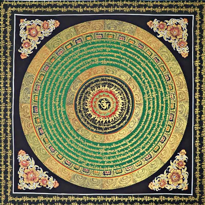 Buddha Stones Peinture Thangka tibétaine Om Mani Padme Hum Écriture Décoration faite à la main (style aléatoire)