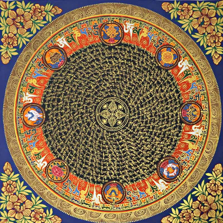 Buddha Stones Peinture Thangka tibétaine Om Mani Padme Hum Écriture Décoration faite à la main (style aléatoire)