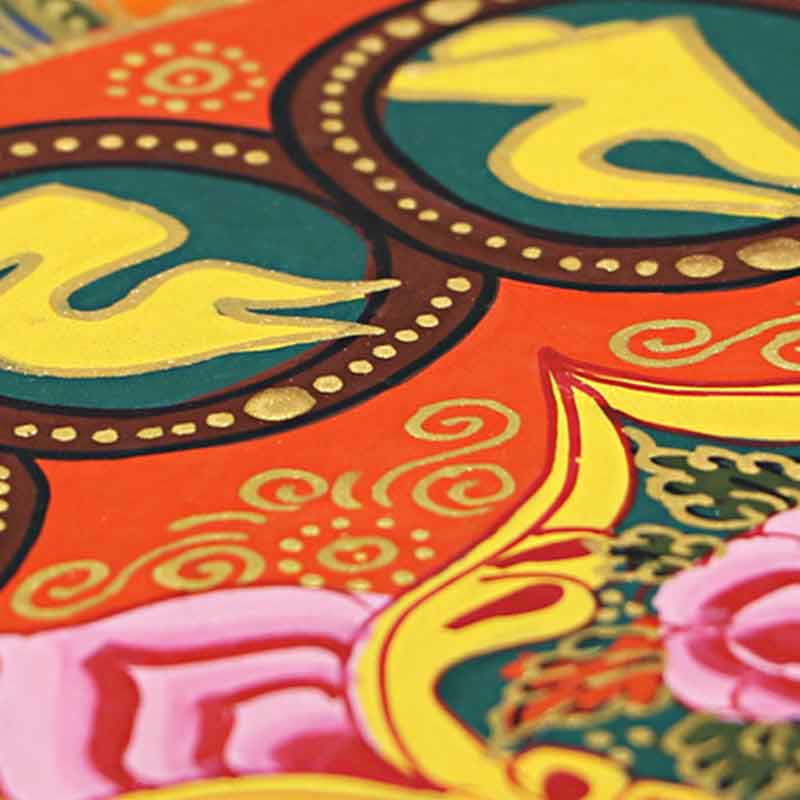 Buddha Stones Peinture Thangka tibétaine Om Mani Padme Hum Écriture Décoration faite à la main (style aléatoire)