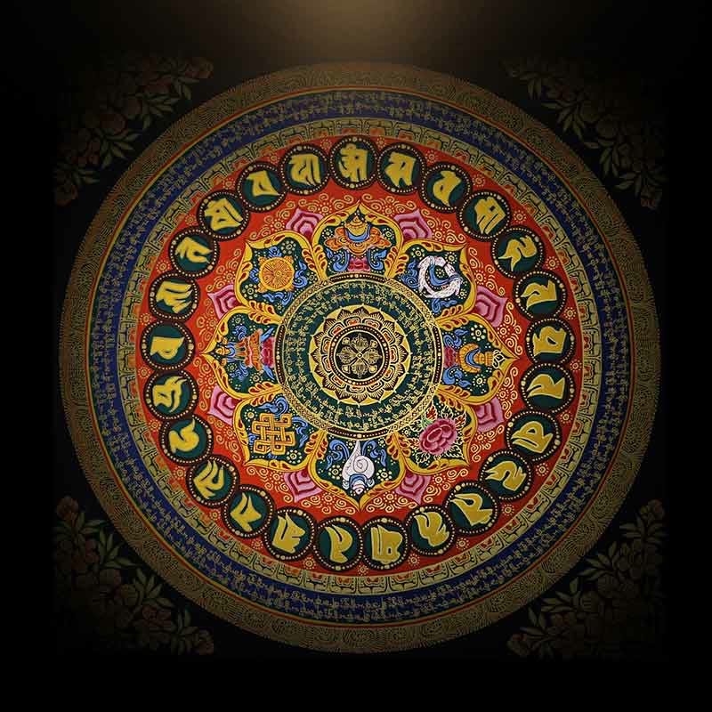 Buddha Stones Peinture Thangka tibétaine Om Mani Padme Hum Écriture Décoration faite à la main (style aléatoire)